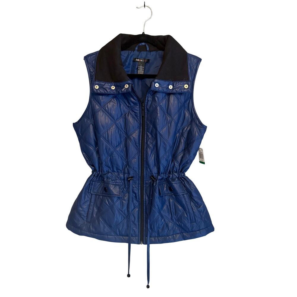 Style & Co Sport Womens Quilted Puffer Vest Large Blue Gorpcore Outdoor NWT